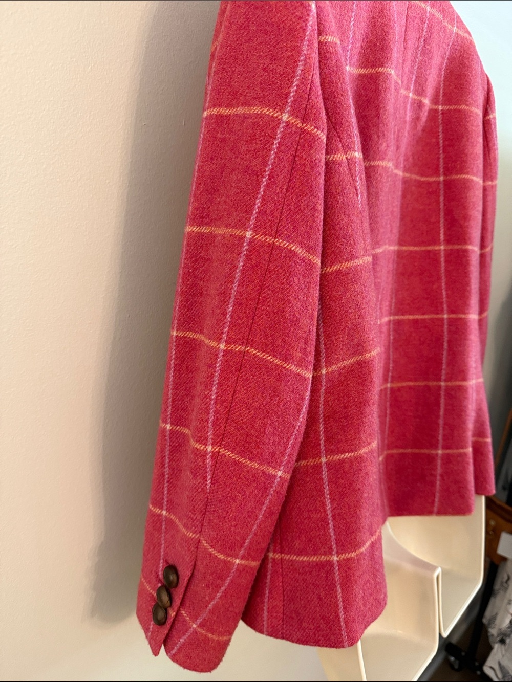 Talbots Pink Shetland Windowpane Wool-Blend Blazer 12 Petite Classic Preppy - Picture 9 of 16